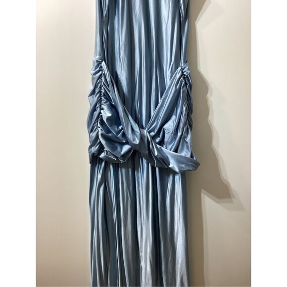 Delfi Collective Roya saphire blue Ruched Twisted  Satin Maxi Dress - Picture 7 of 14